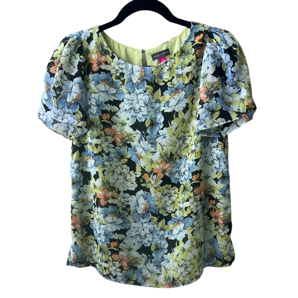 Vince Camuto Floral Flutter Balloon Sleeve Blouse- Size XS